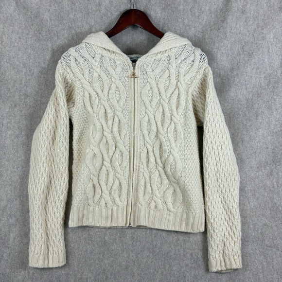 Aran Crafts Sweaters - Aran Crafts Women's Cable Knit Cardigan Sweater Merino Wool Hooded Zip Small